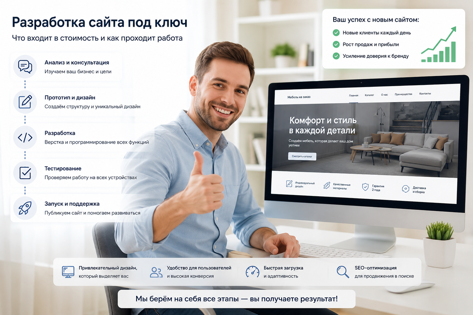 Разработка сайта под ключ: что входит в стоимость и как проходит работа