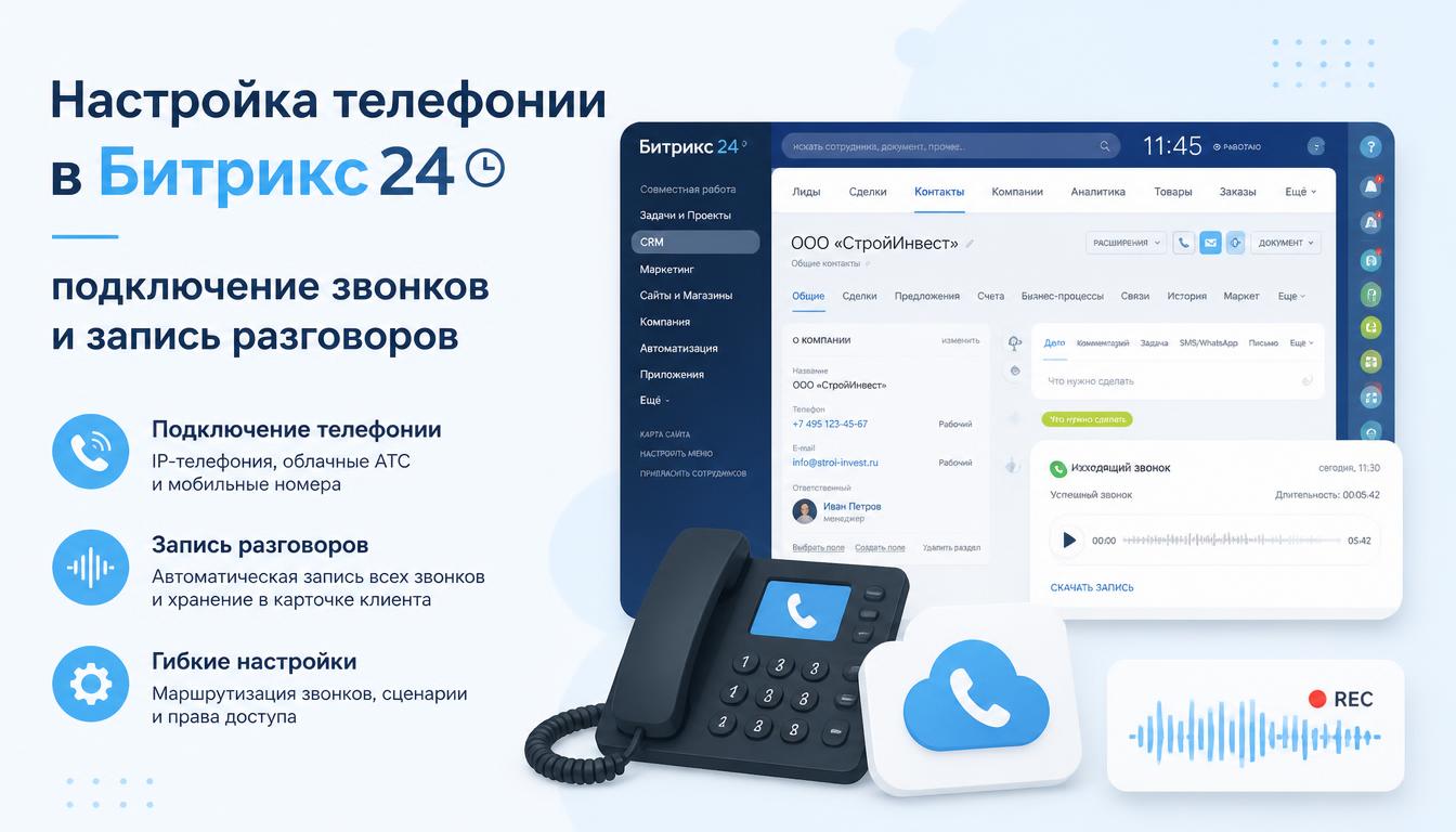 Настройка телефонии в Битрикс24: подключение звонков и запись разговоров